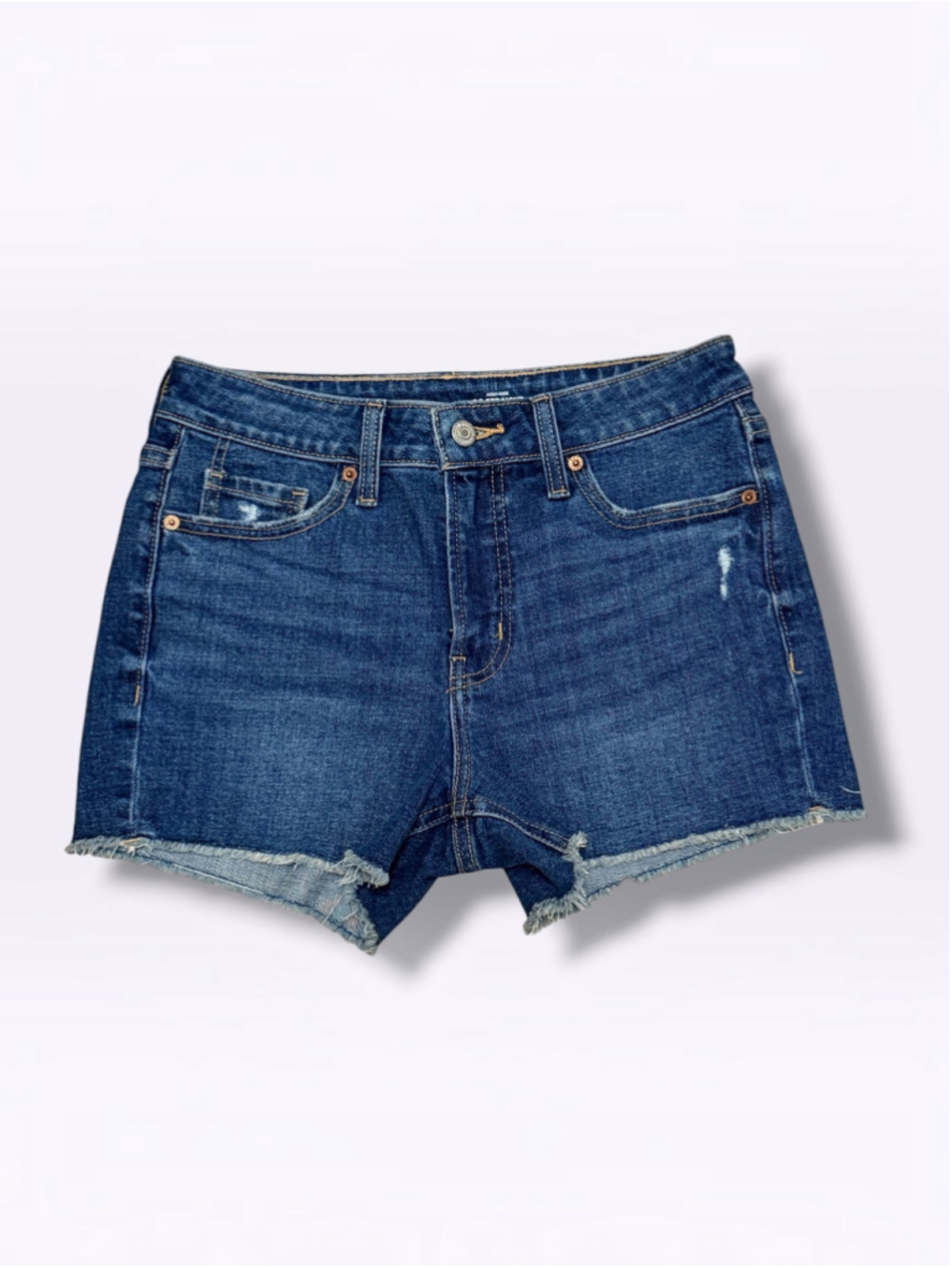 Old Navy High Rise OG Straight Denim Shorts Womens 2 Blue Distressed Raw Hem